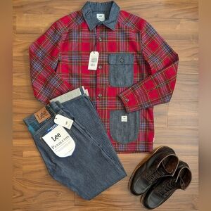 LEE 101 X PENDLETON PLAID UNION CHORE SHIRT RED SIZE MEDIUM AND LARGE